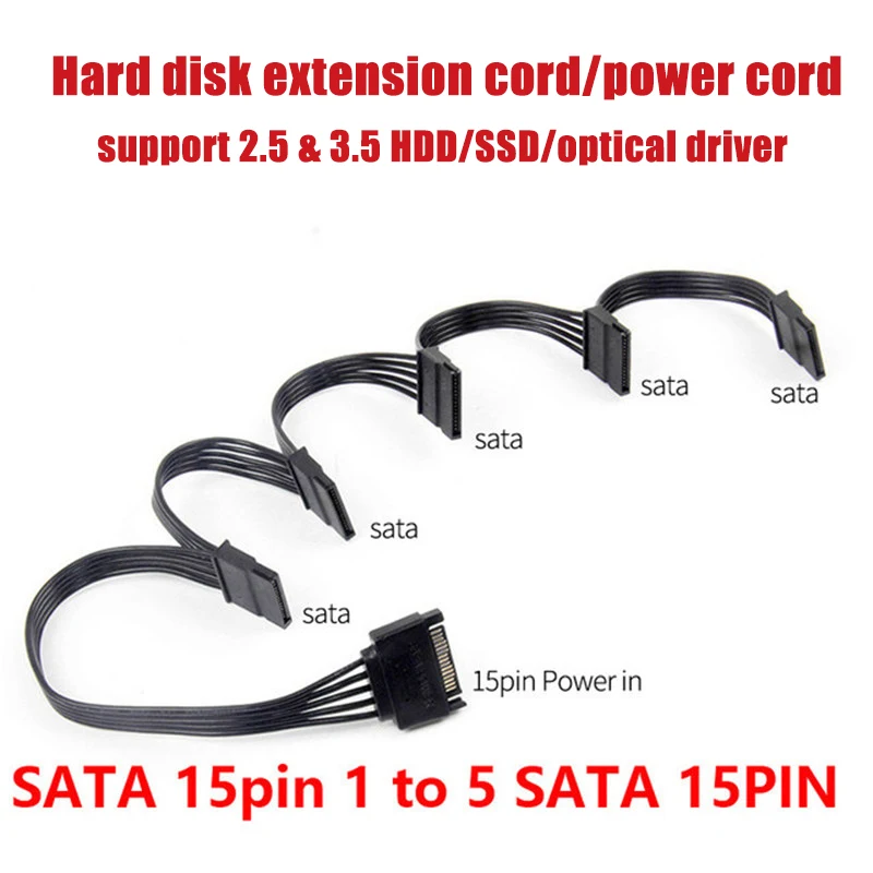 

Новинка SATA 15Pin M 1 к 5 SATA 15Pin F блок питания для жесткого диска разветвитель кабель Шнур для DIY ПК Sever 15-контактный адаптер питания 60 см