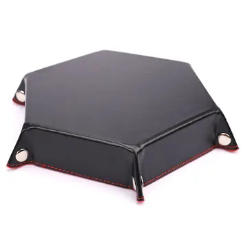 Foldable Dice Tray Box PU Leather Folding Hexagon Coin Square Tray Dice Game 6 Colors 5