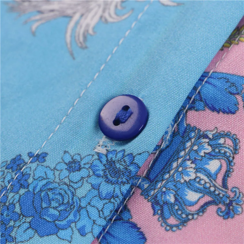 

Long Sleeve Shirt Dress Women 2021 Summer V Neck Y2K Print Blue Loose Beach Sexy Party Dress for Women Fashion Boho Mini Dress