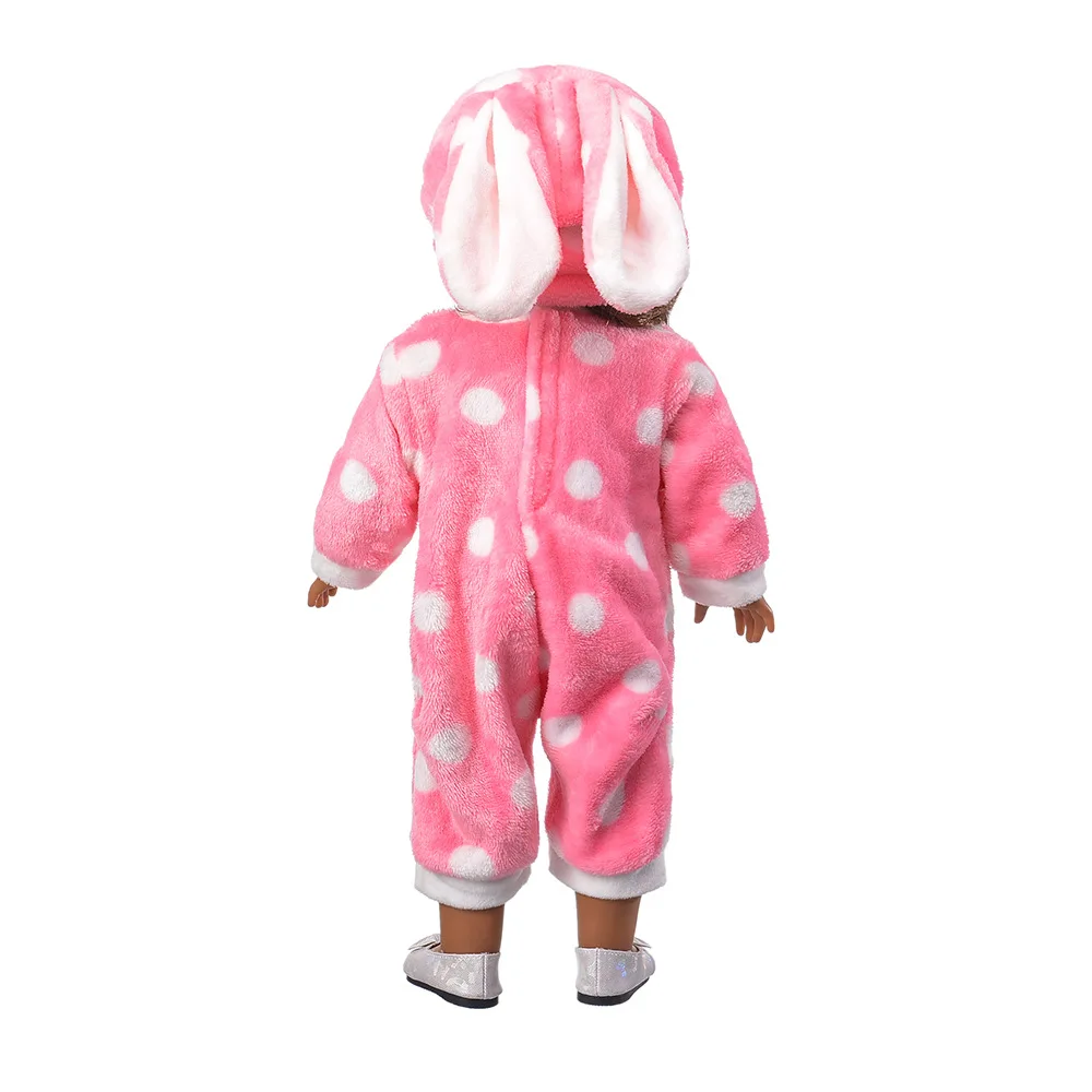 

Doll clothes for 18 inches american doll and baby doll cartoon animal rabbit clothes with hat girl doll suit