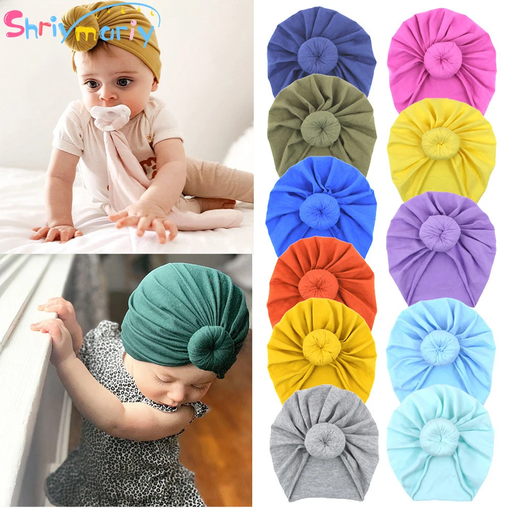 

Shriymariy Newborn Candy Cotton Turban Donut Beanies Hat Infant Muslim Indian Headbands Hair Cap Baby Photography Props 22 Color
