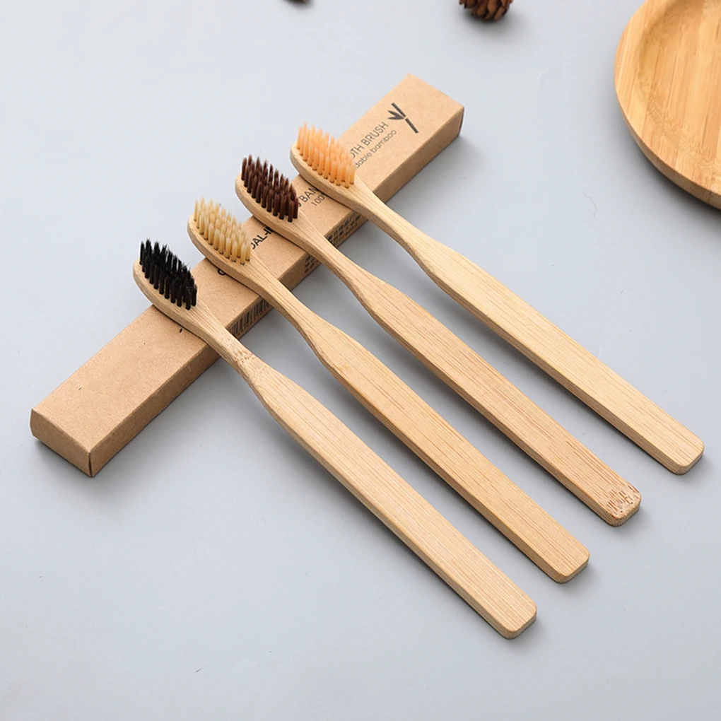 

4PCS/Set Environmental Bamboo Charcoal Toothbrush Oral Health Low Carbon Medium Soft Bristle Wood Handle Toothbrush