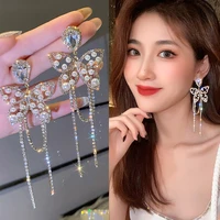 2021 new trendy fashion bright light diamond butterfly tassel temperament long earrings