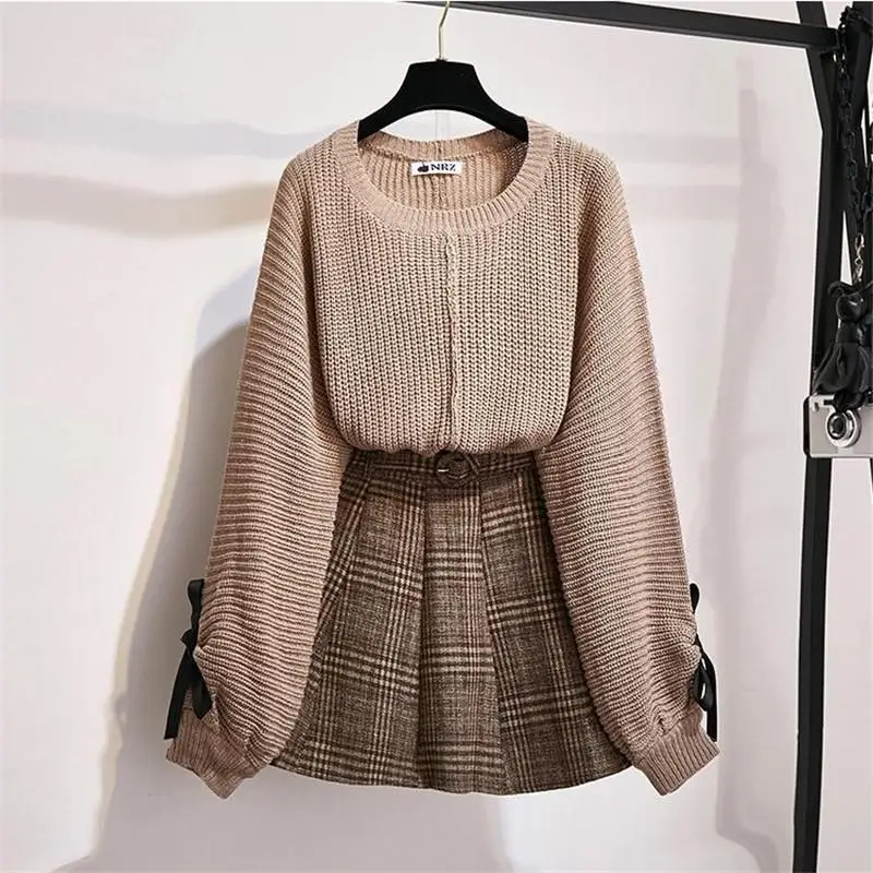 Женский вязаный костюм из 2 предметов свитер с бантом и пуловеры повседневная