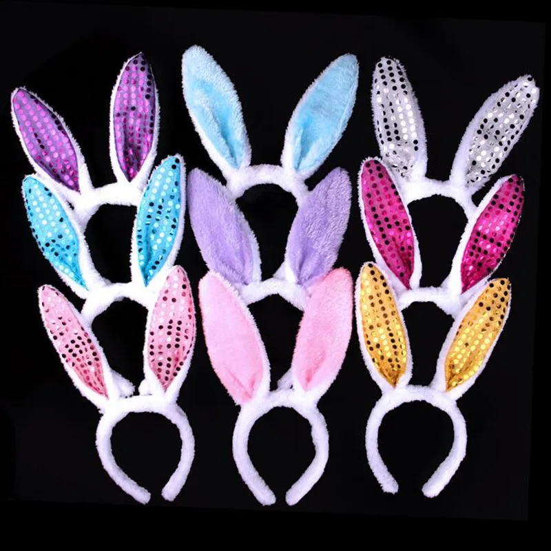 

Party Plush Sequins Fluffy Bunny Ears Headband For Women Girls Rabbit Animal Cosplay Hair Bands Birthday Christmas Halloween