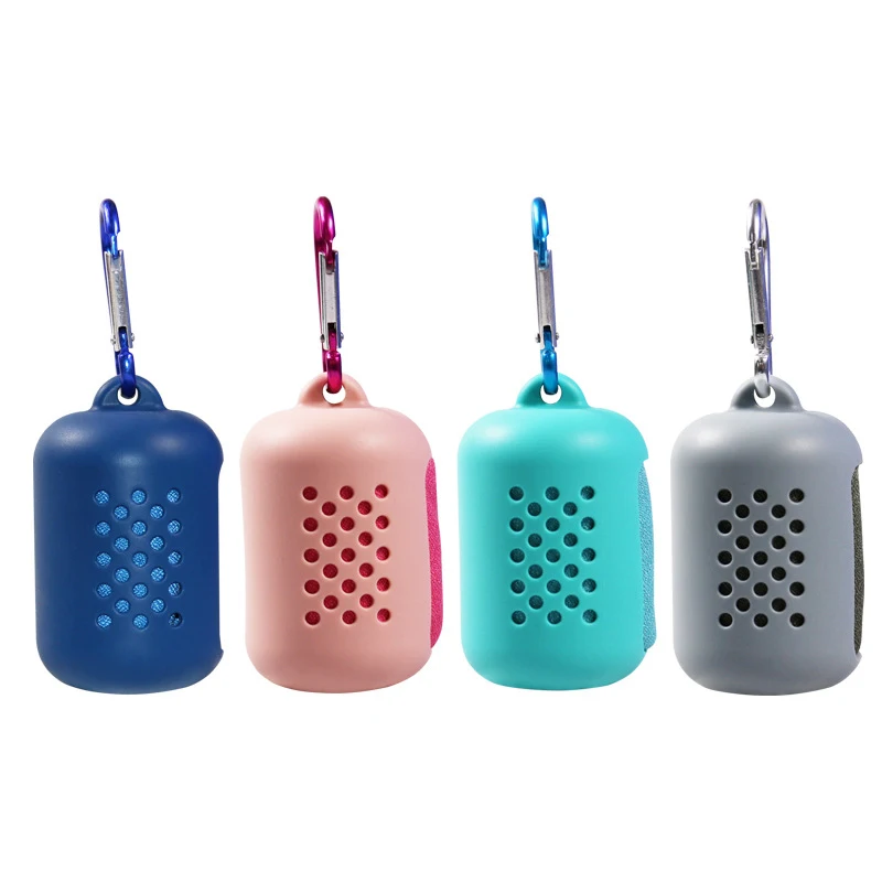 

40*40/30*90cm Golf Towel With Silicone Case Foldable Mini Towel 4 colors Quick Dry Cool Ice With Carabiner