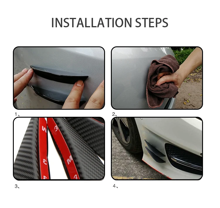 4PCS Car Front Bumper Lip Protector Rubber Rear Diffuser Car Spoiler Universal Carbon Fiber Splitter Protection Stickers Guard