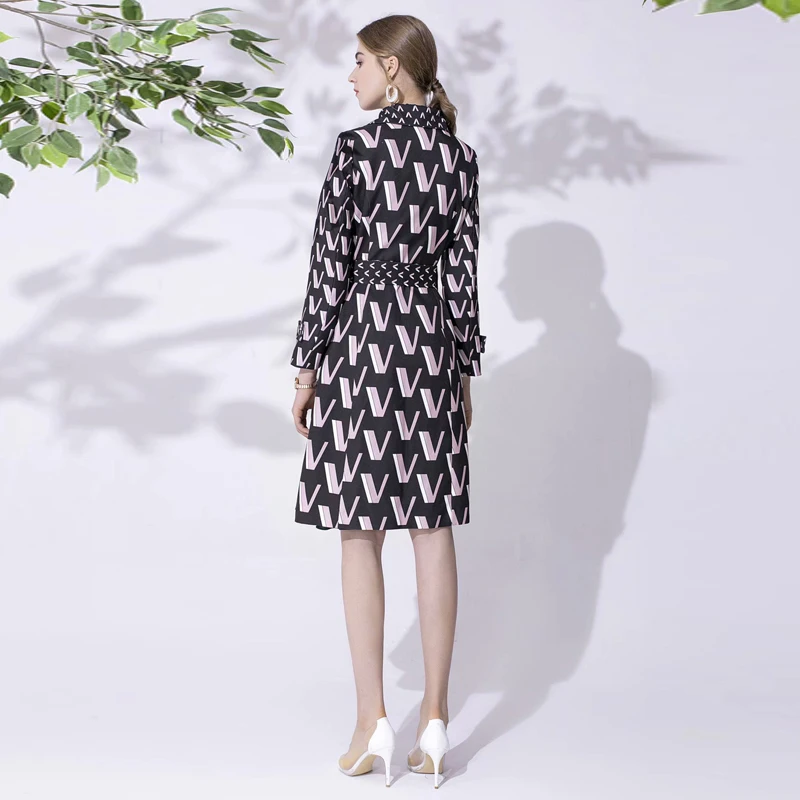 Windbreaker High Quality Autumn Winter New Women'S Fashion Party Office Vintage Elegant Letter Print Long Sleeve Midi Jacket