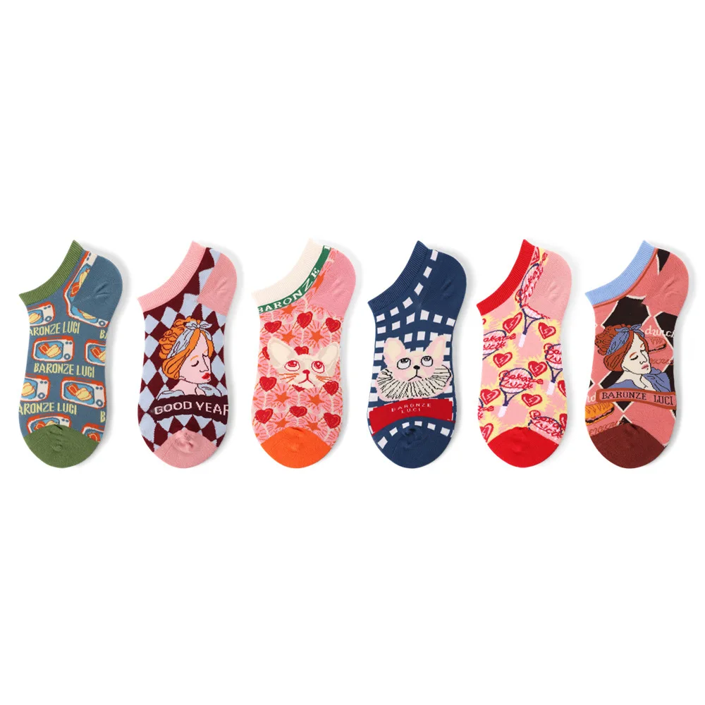 10 штук = 5 пар Носки женские ins Неглубокие туфли лодочки открытым носком носки с