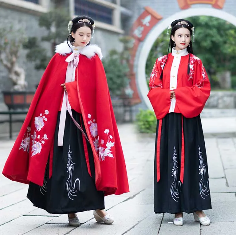 Женская накидка с капюшоном Hanfu китайский древний традиционный Зимний толстый