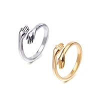simple design love hug open ring for women creative hands embracing adjustable ring valentine day party stainless steel jewelry