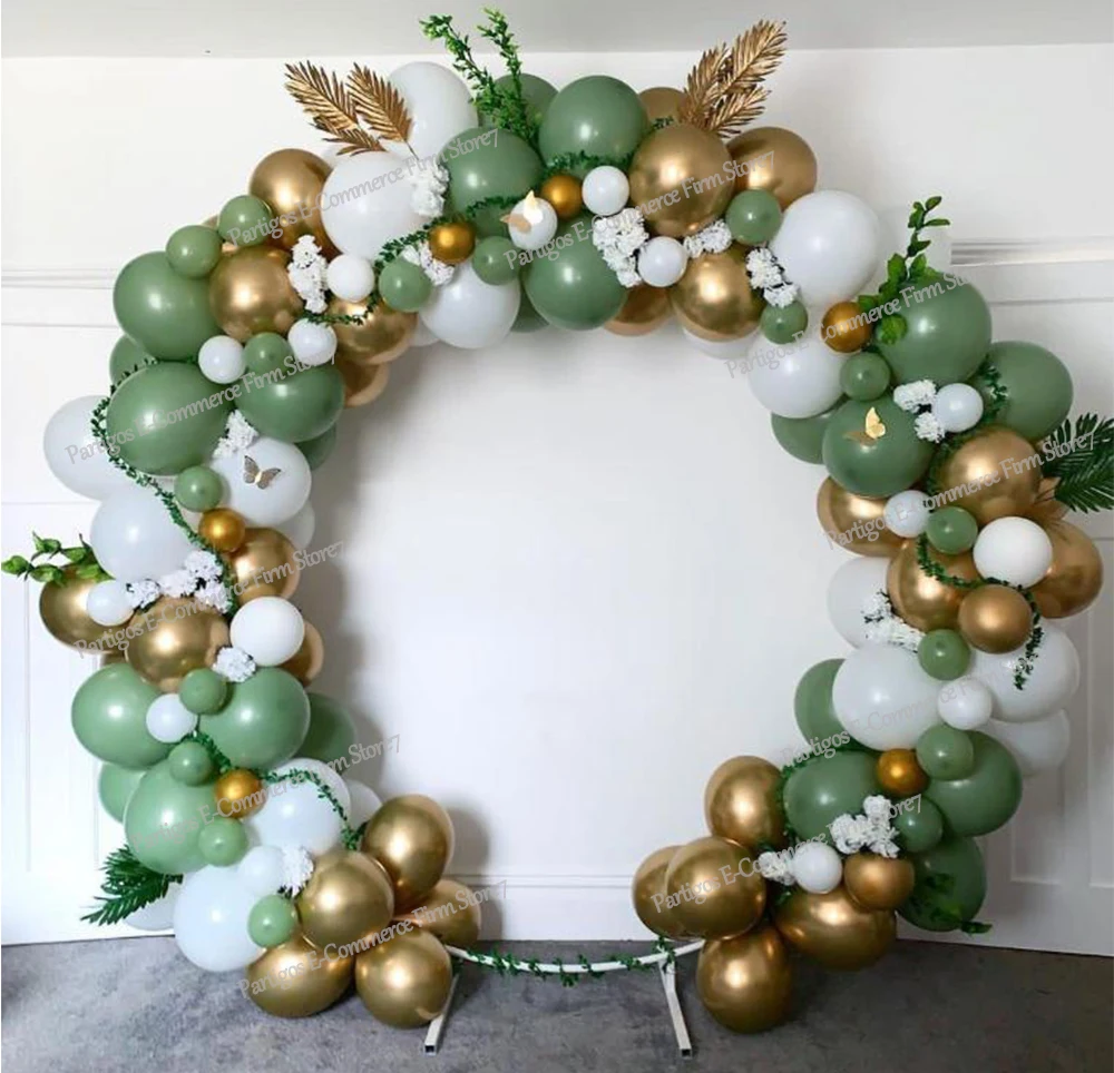 

134Pcs Avocado Green White Balloons Garland Arch Kit Olive Green Chorme Gold Latex Globos Birthday Navidad Party Decor Wedding