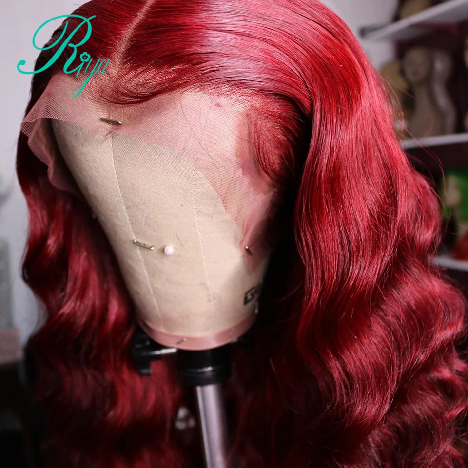 Парик из человеческих волос 13X4 150% Red Body Wave на сетке спереди предварительно