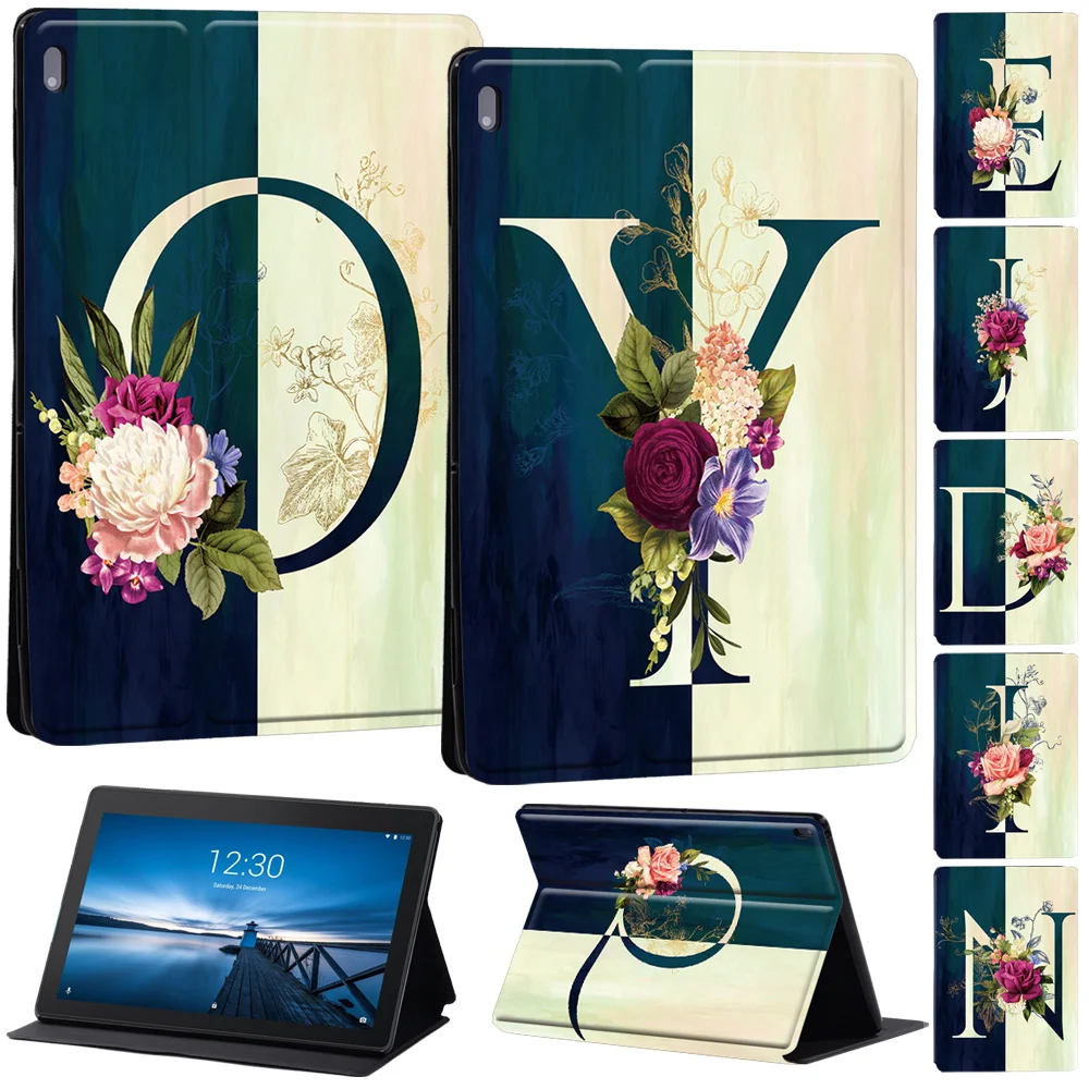 

Case For Lenovo Tab M7/M8/M10 10.1 Inch/Tab E10 10.1 Inch Printed Initials name PU Leather Tablet Stand Shell Folio Cover+Stylus