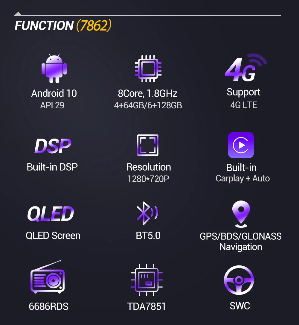 6G + 128G QLED Carplay Авто Android 10 автомобильное радио аудио мультимедиа видео плеер 2din GPS
