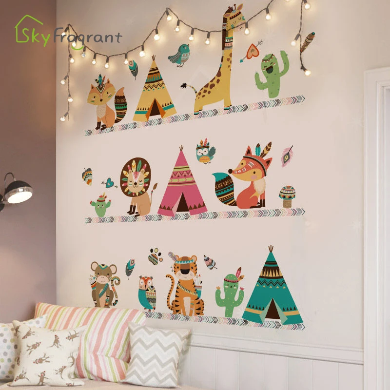 Креативные декоративные наклейки с мультяшными животными для детской комнаты на