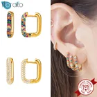 1 шт. очаровательные красочные циркониевые квадратные серьги-кольца для женщин серебро 925 пробы Серьги с пряжкой геометрические серьги-клипсы модные ювелирные изделия