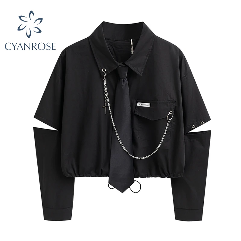 Женская блузка с длинным рукавом в стиле панк и завязкой-цепочкой уличная одежда