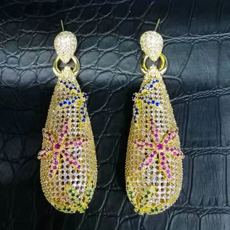 GM GODKI, роскошные нигерийские длинные висячие серьги для женщин, кубический циркон, Кристалл CZ, африканские свадебные серьги, aretes de mujer medinos - Окраска металла: GM