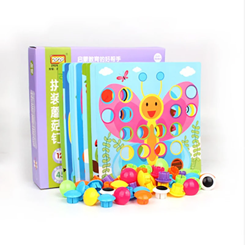 

New Style Mushroom Nail Puzzle Toy Jigsaw Board Geometric Shape Button Puzzles Baby Early Educational Toys For Children