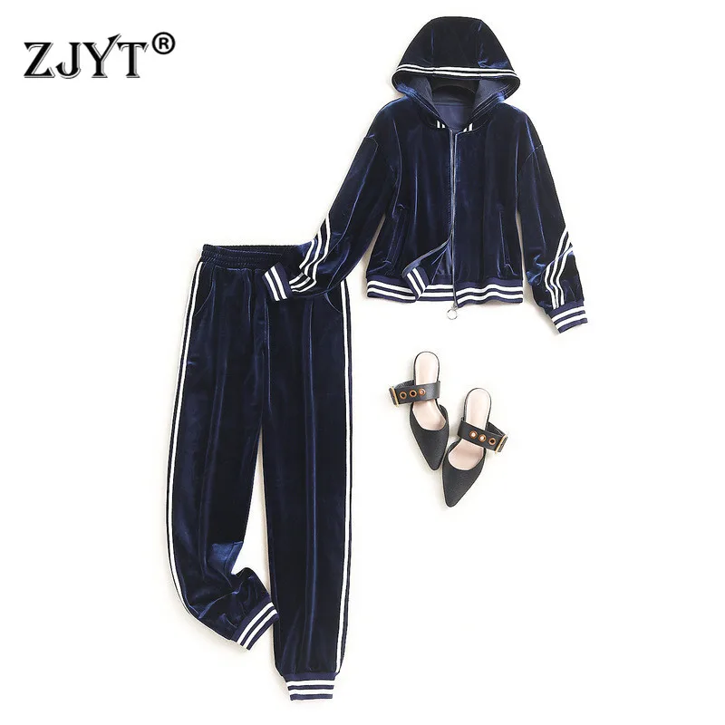 Женский Повседневный комплект из 2 предметов велюровая куртка с капюшоном и