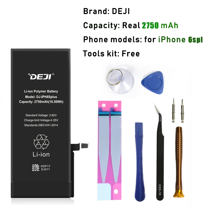 DEJI батарея для iPhone 5se/6/6s/6 p/6s p с бесплатными инструментами комплект реальная емкость оригинальные литиевые батареи Замена 0 цикл - Цвет: battery for iph6splu