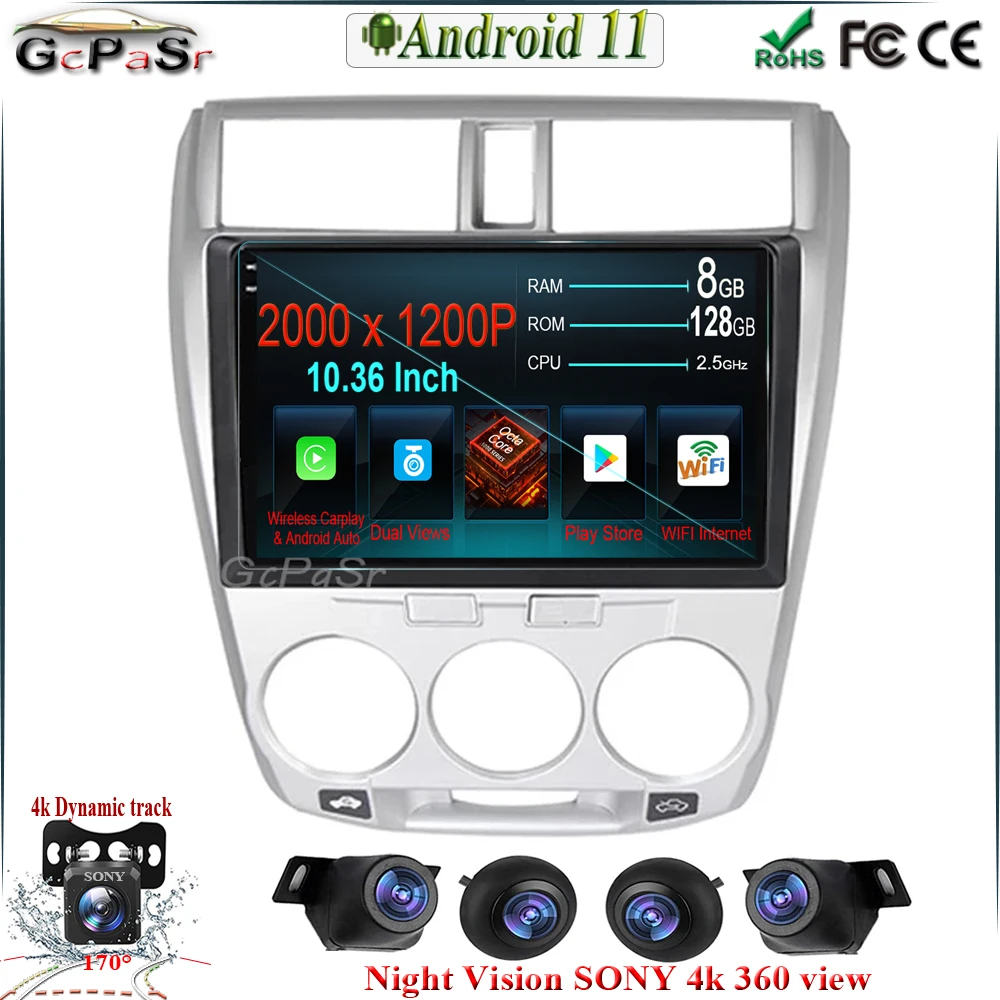 Автомобильный радиоприемник на Android 11 для HONDA CITY 2006 2007 2008 2009 2010 2011 2012 360 с камерой