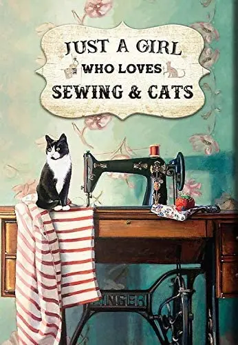 

Just A Girl Who Loves Sewing Cat Vintage Metal Sign Iron Painting for Indoor Outdoor Home Bar Coffee Kitchen Wall Decor20x30cm