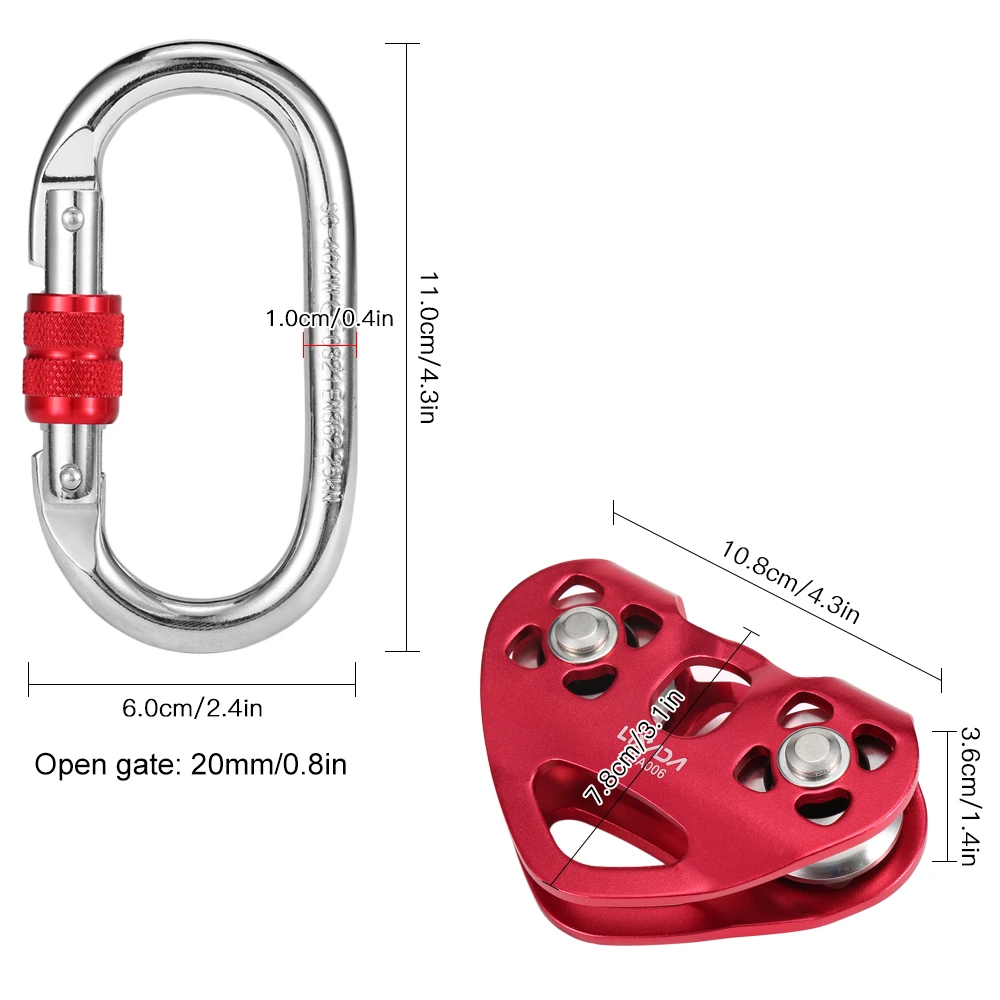 Lixada 30KN Zip Line Cable Trolley Outdoor Climbing Hauling Zipline Fast Speed Dual Pulley with 25kN Screw Locking Carabiner | Спорт и