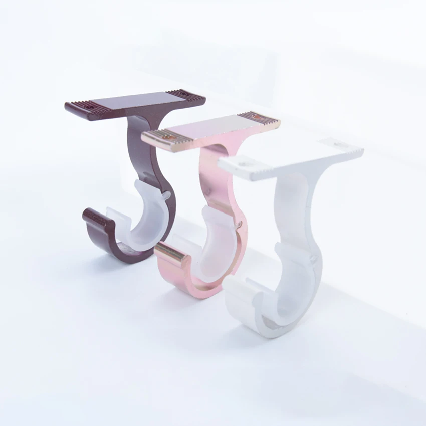 

1 Pair Curtain Rod Brackets Aluminum Alloy Wall & Ceiling Mount Single Curtain Rod Holder Bracket, Wine Red, White, Rose Gold