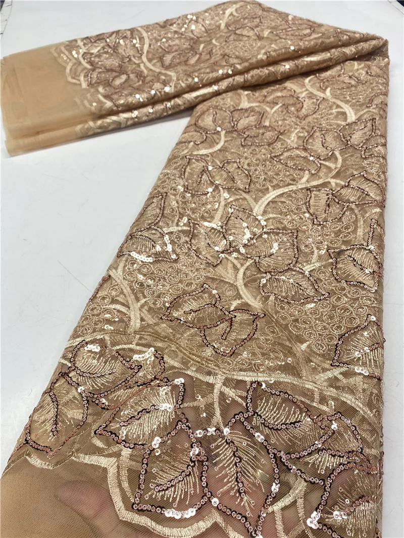 

PGC Gold African Net Lace Fabric 2021 High Quality Lace Material With Sequins Nigerian Lace Fabrics For Wedding Sewing YA3854B-3
