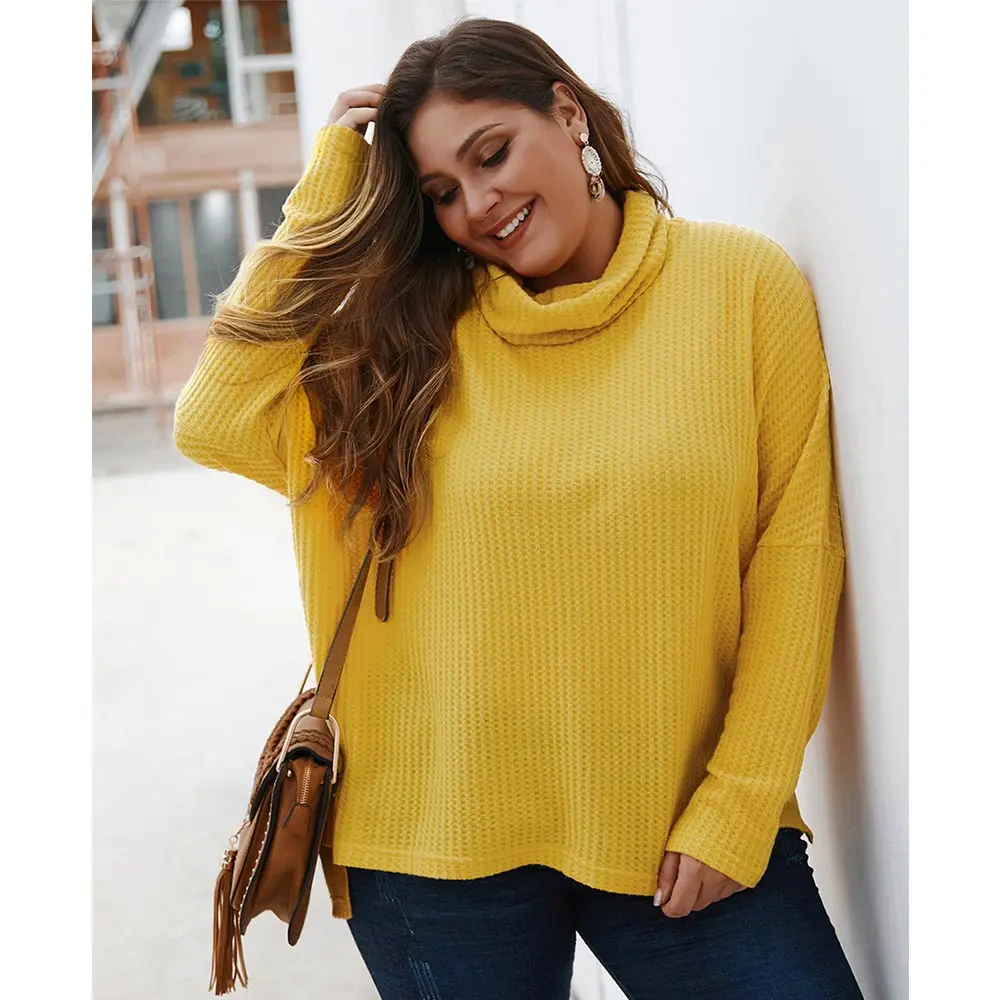 Женский свитер с высоким воротом Aswinfon вязаный пуловер большого размера длинным