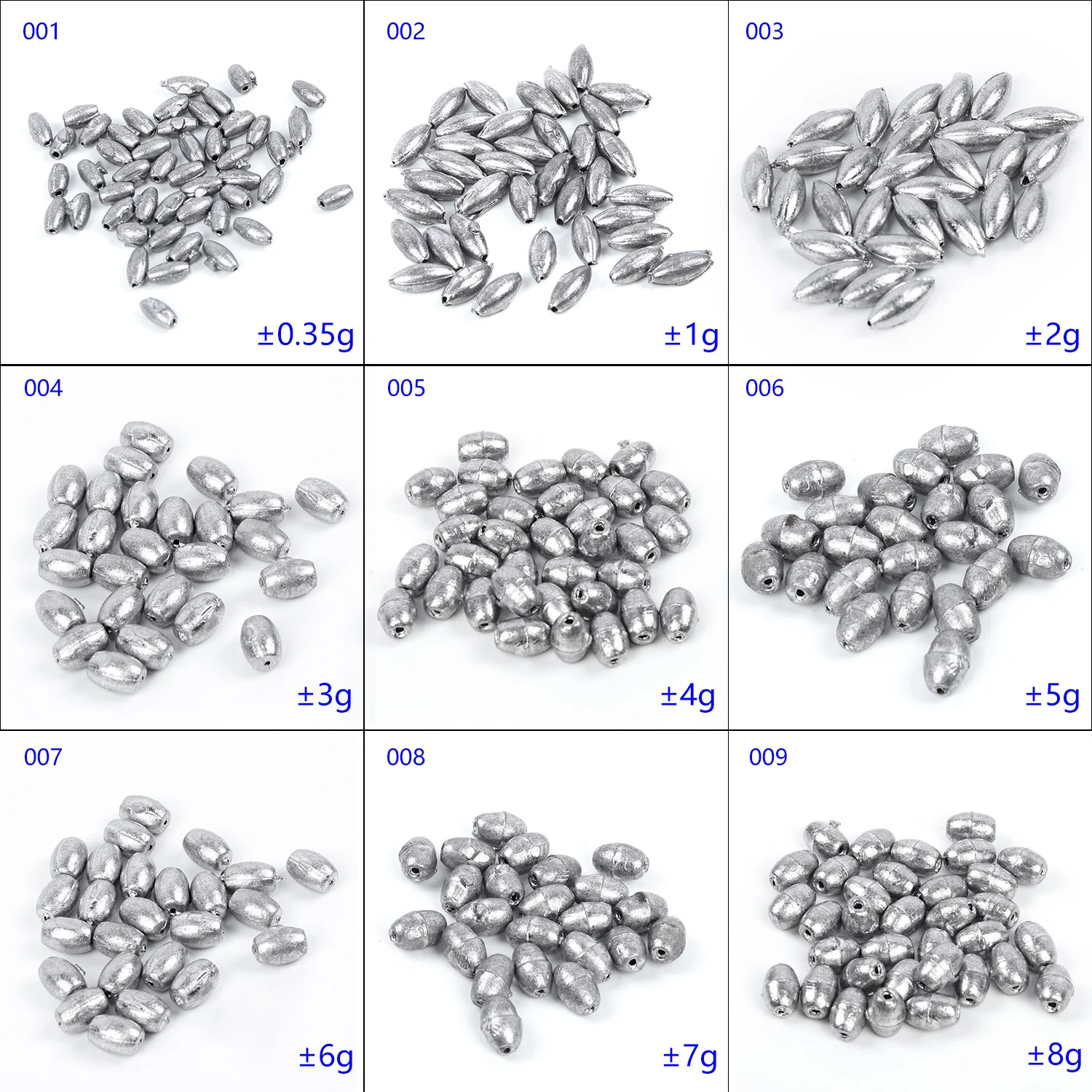 Набор рыболовных свинцовых грузил в форме оливы 50 шт. | Спорт и развлечения