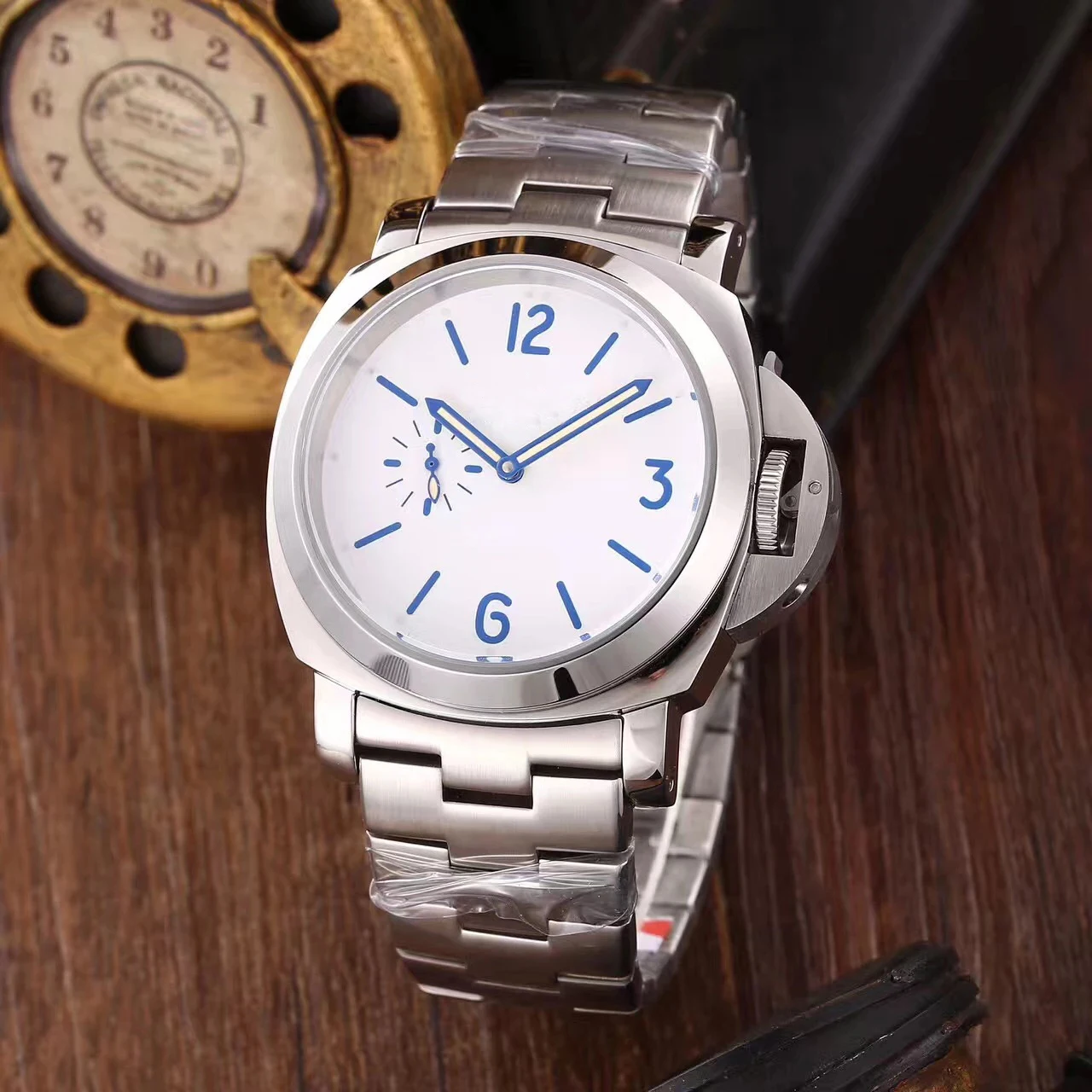 

Classic New Men Automatic Mechanical Sapphire Stainless Steel White Daylight 8 Days Watch Manual Steel Luminous Rare