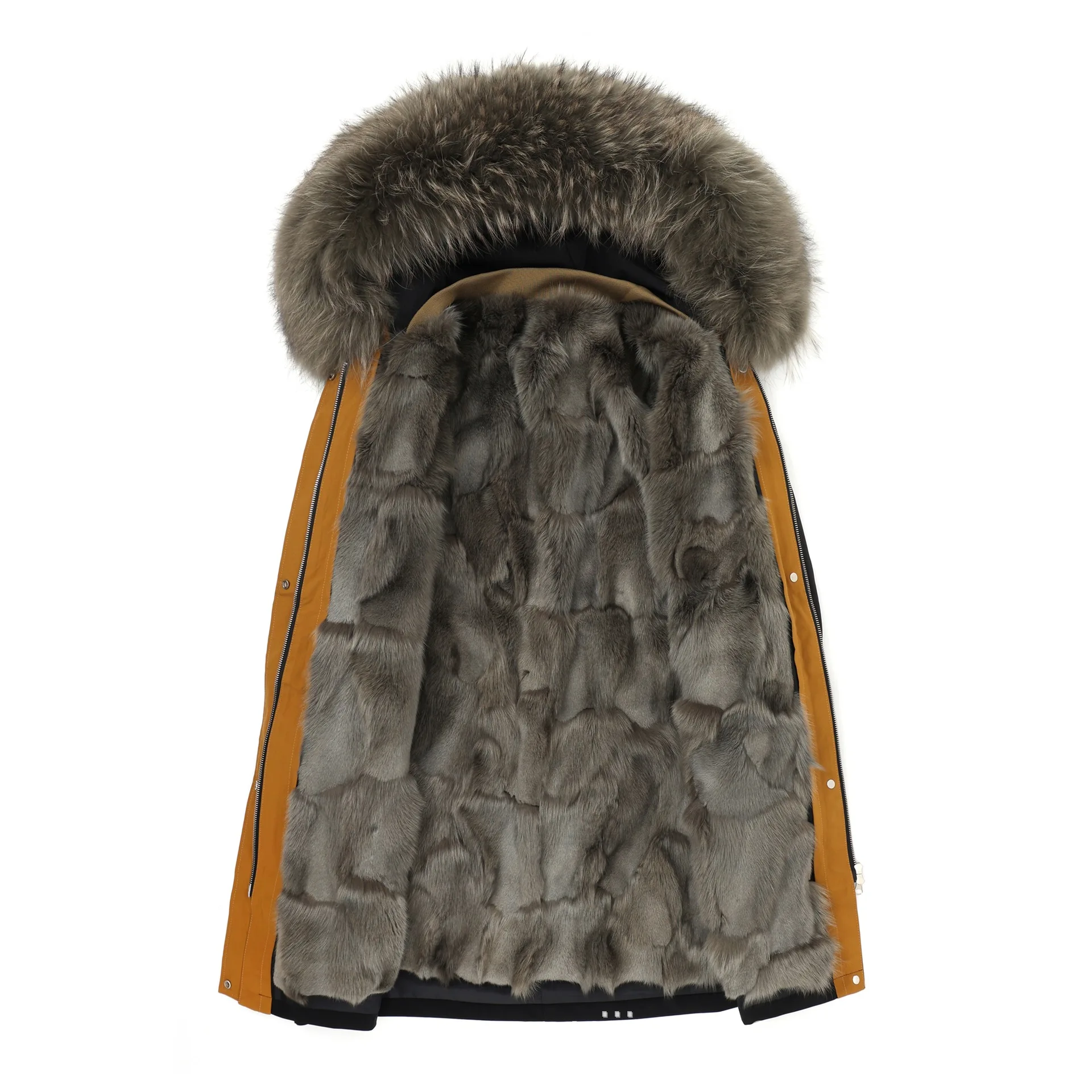 Natural Fox fur Lining Parka Coat women's winter Mid-length Real Fox Fur Coat Raccoon Dog Fur collar Warm Thick Parkas jacket