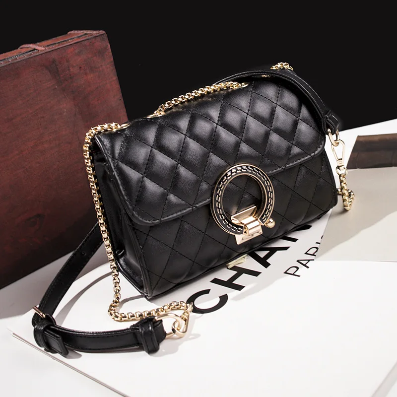 

Fashion Women's Shoulder Bag Korean Style New Pure color PU Leather Messenger Bag Simple Rhombic Chain Female's Small Square Bag