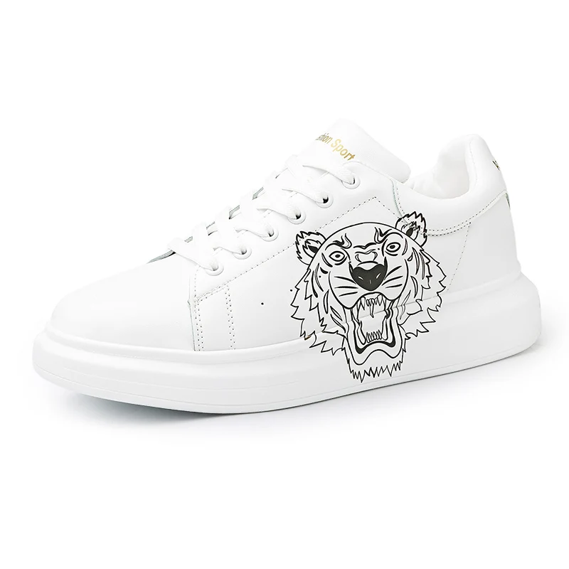 

Tiger Printing Men Shoes Skateboard Shoes Fashion Solid White Couple Casual Shoes Women Comfortable Sport Shoes Sneakers Men