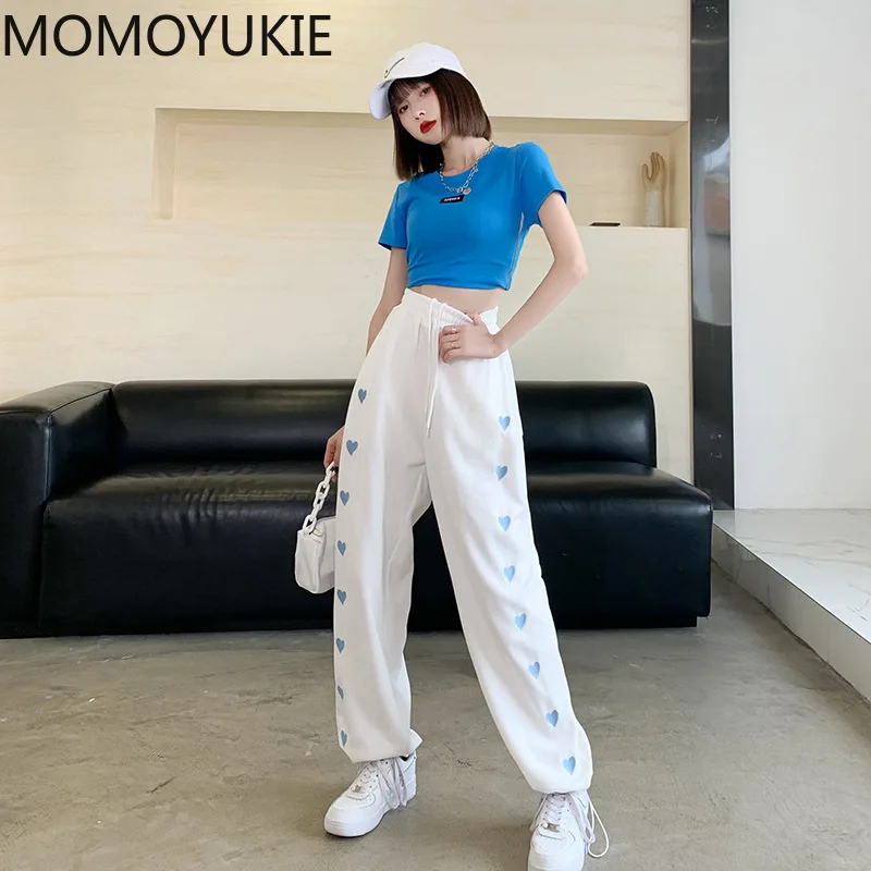 Белые спортивные штаны для женщин 2021 Новинка осени мешковатые модные ботфорты