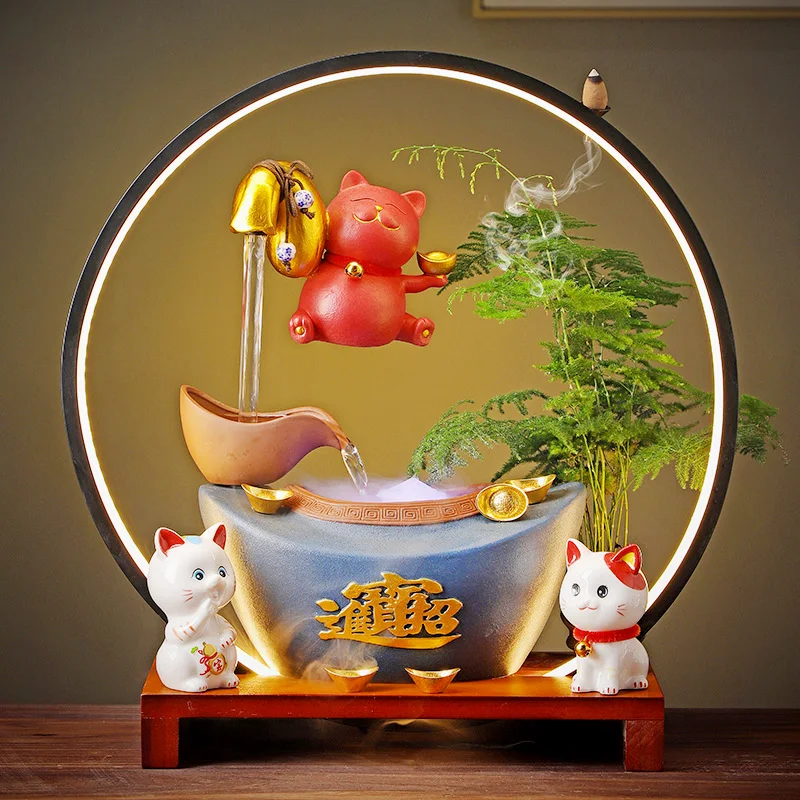 

Ароматическая горелка фэн-шуй в виде кошки, круглая лампа для подачи воды, украшение для дома, Рождественский Декор, Открытие нового магазина, подарок