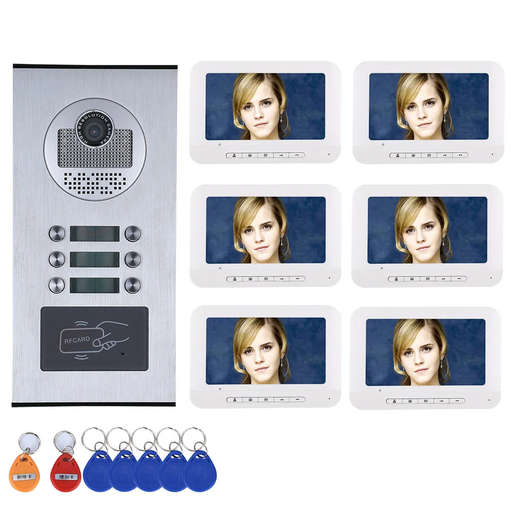 3/4/5/6 Apartment/Family Video Door Phone Doorbell Intercom System RFID Keyffobs HD 1000TVL Camera with 6 Button Monitor | Безопасность