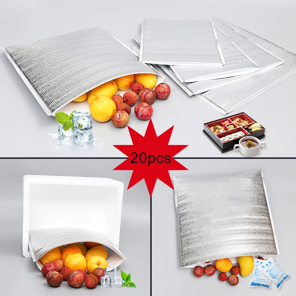 20Pcs Lunch Bag Thermal Insulation Aluminum Foil Disposable Food Delivery Pouch | Saran Wrap &amp Plastic Bags