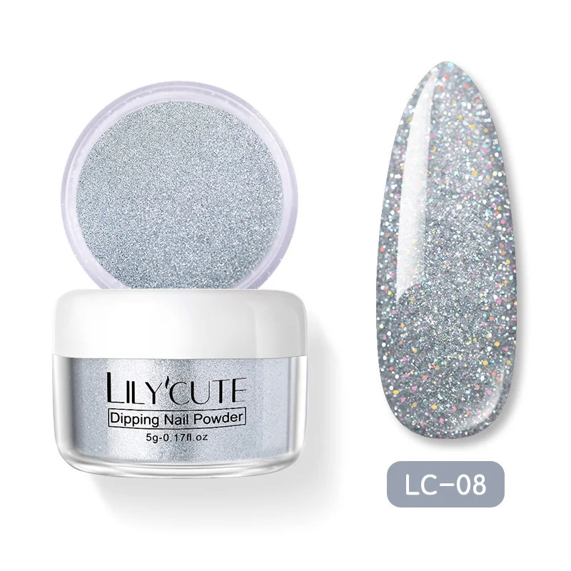 Glitter LC-08 LILYCUTE голографическое погружение ногтей Блеск порошок наборы градиентный французский порошок для ногтей цветной натуральный сухой пигмент для ногтей - Цвет: Glitter LC-08