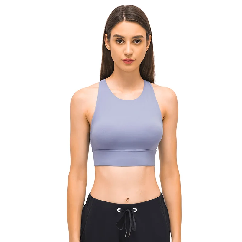 

New anti-walkout high round collar sports bra sexy beauty back high strength shockproof sports underwear women