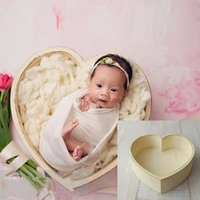 baby photography props wooden heart shape box newborn infants photo posing shooting prop accessories