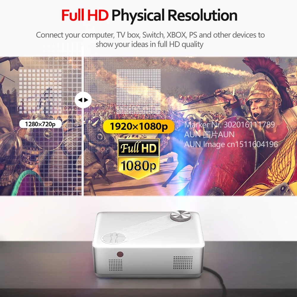 $136.53 AUN Full HD Projector AKEY8 Android 9 Video Projector 4K Decode Home Theater TV Beamer Beam LED Projector for Home Cinema Mobile