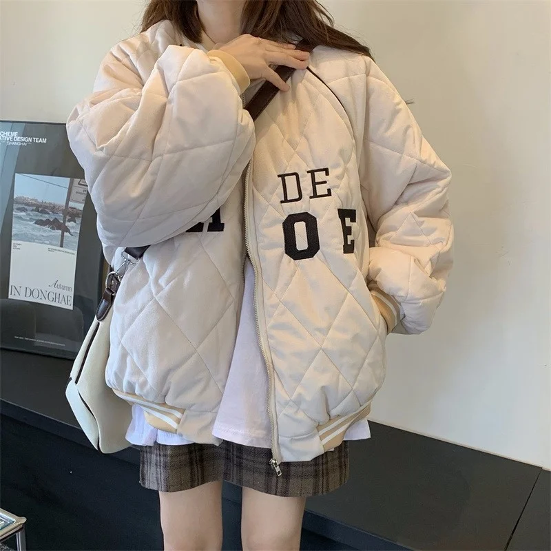 

American Fried Street Cotton Baseball Jacket Women's Autumn and Winter 2021 New Korean Loose Embroidery Thickened Cotton Jacket