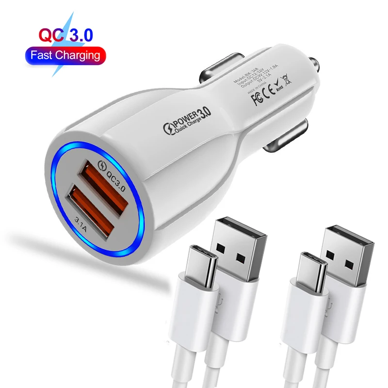 

USB Car Charger 3.1A Super Mini Fast USB Car Charger QC 3.0 Dual Port Car Adapter for iPhone 12 Pro Max Mini 11 XR Galaxy S21 20