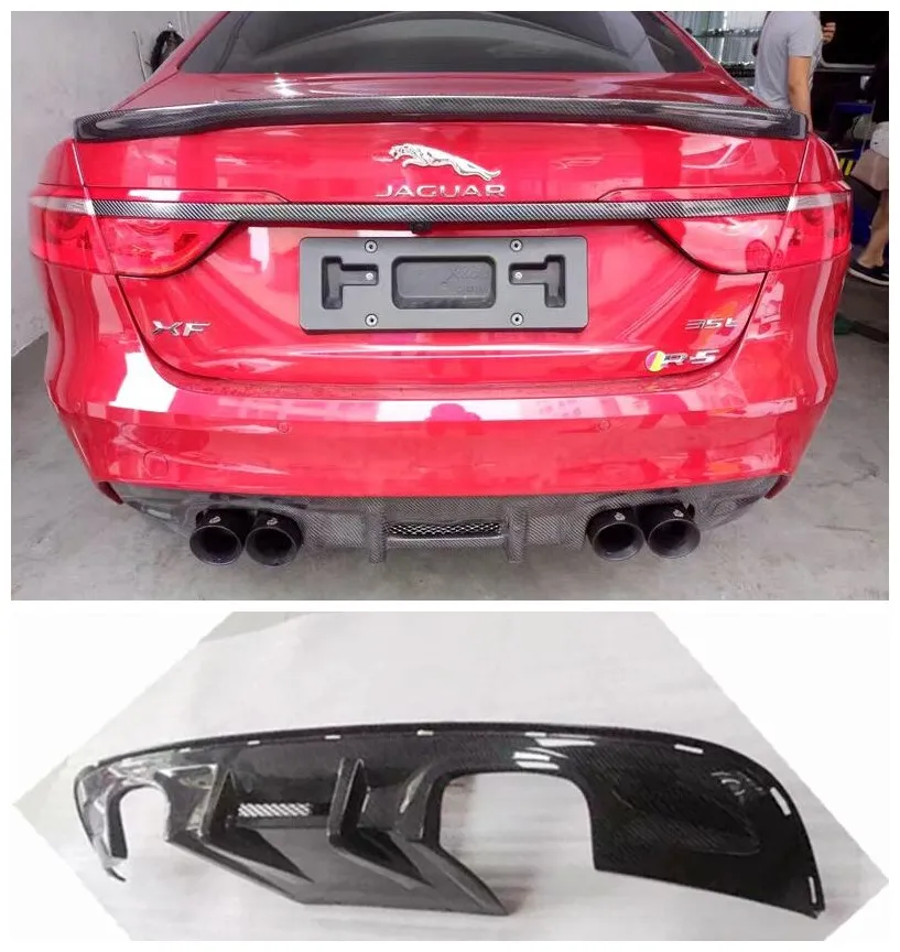 

High quality Carbon fiber Car Rear Trunk Lip Bumper Diffuser Protector Cover Fits For Jaguar XF 2016 2017 2018
