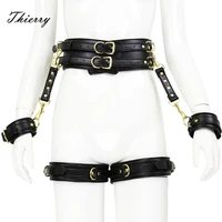 thierry 4pcsset pu leather handcuffs leg cuffs waist belt bondage restraints set bdsm sex toys for couples adult games