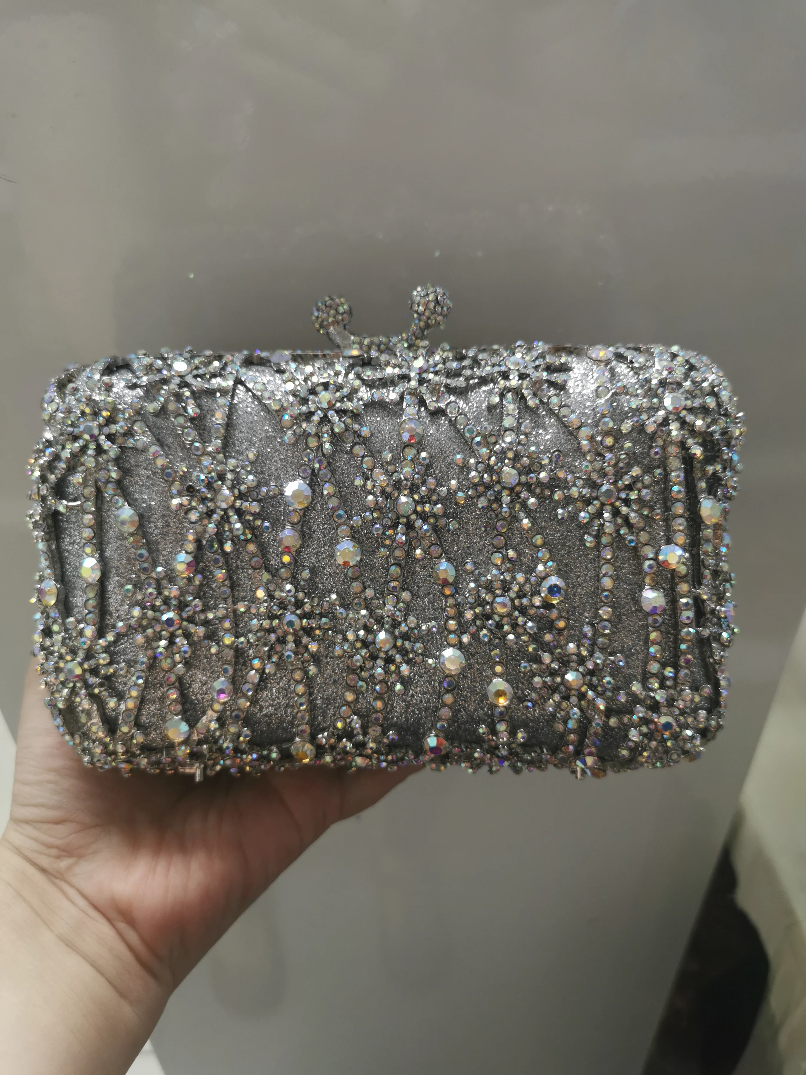

Silver Red Color AB Diamond Hollow Out Women's Handbag Lady Dinner Banquet Evening Purse Party Wedding Bridal Crystal Clutch Bag